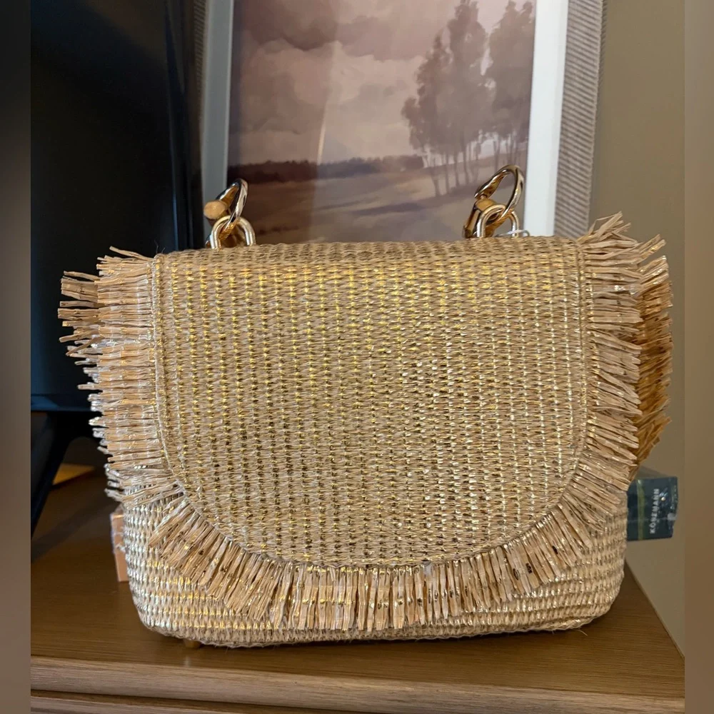 NWT Tommy Bahama Metallic Raffia Bamboo Top Handle Shoulder Bag Cult Gaia Ozzy - Picture 2 of 7